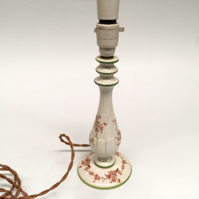 LAMP, Base (Table), Small Ceramic - White Floral w Green Trim